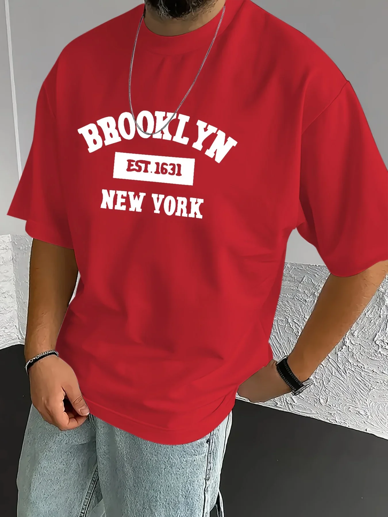 

1631 Graphic Print T-Shirt for Men - Blend Casual Crew Neck Tee with Slight Stretch, Summer Knit Fabric Top by MBDMBD