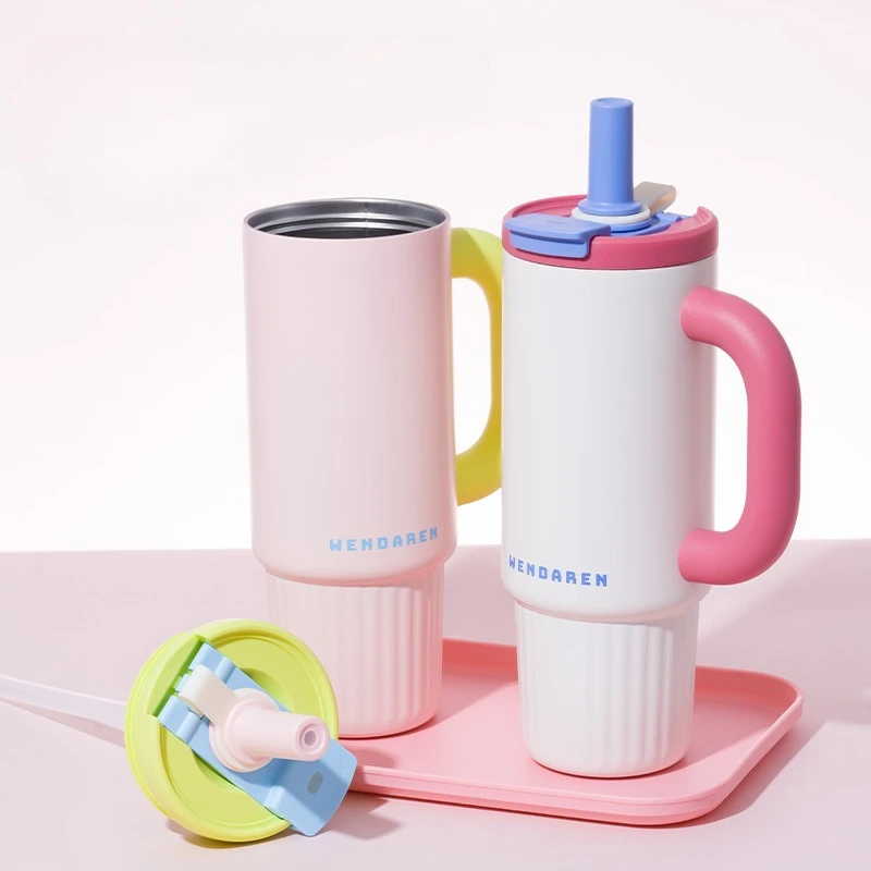 

1 шт., 1000 мл, вакуумный изоляционный стакан с соломой, термокружка с двойными стенками для холодных и горячих напитков, герметичная кружка-термос