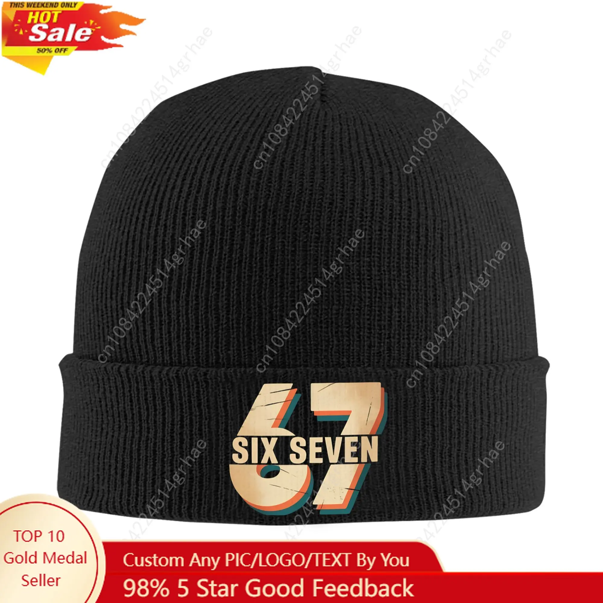 

67 Six Seven 6-7 Funny Italian Brainrot Kids Meme Merch Winter Warm Knit Cuff Beanie For Unisex Knitt Skull Cap Bonnet Knit Hat