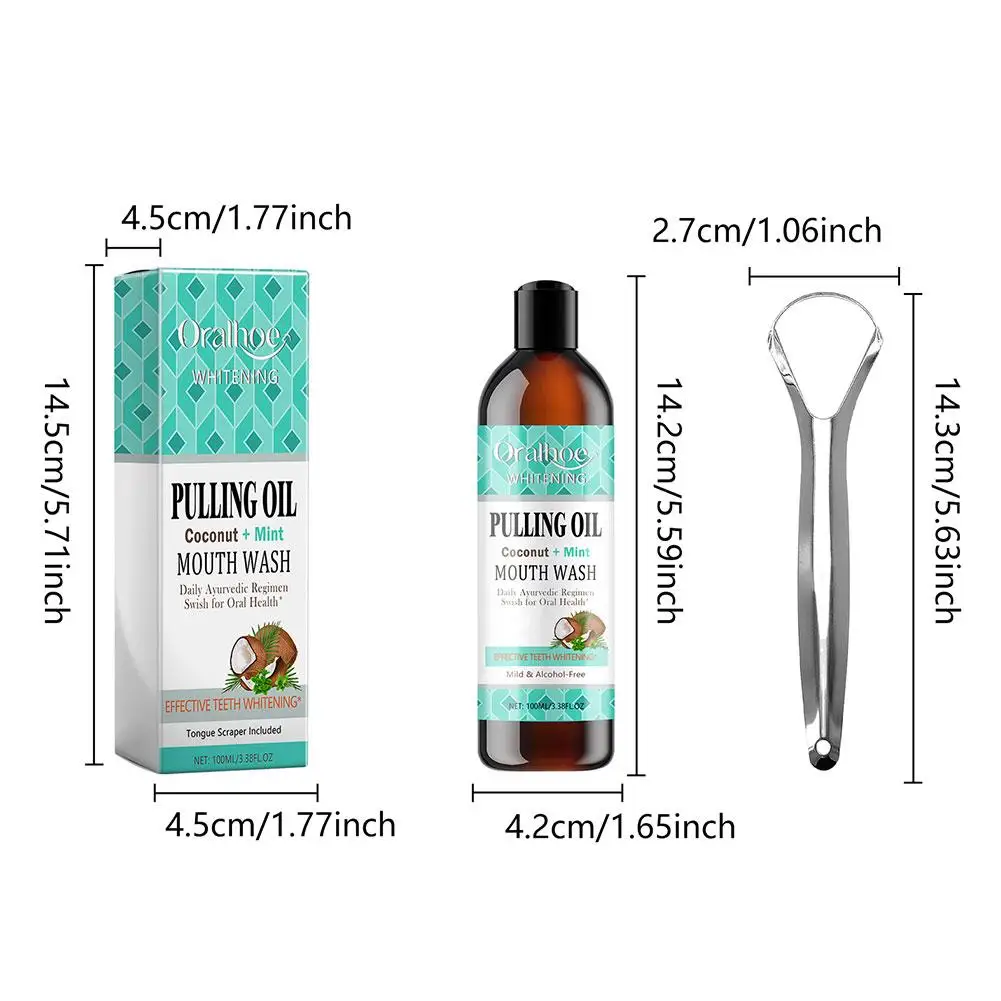 Bocal de Menta com Raspador de Língua, Higiene Oral, Limpeza, Branqueamento Dente, Hálito Fresco, Cuidados com a Saúde na Boca, 100ml