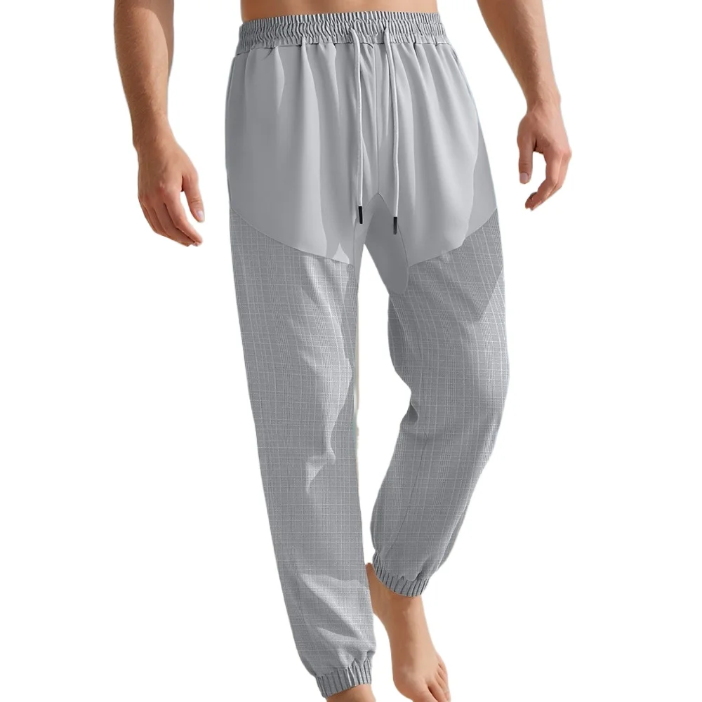 

New Summer Drawstring Cotton Linen Men's Trousers Elastic Waist Loose Casual Pants Soft Pockets Textured Weave Cuff Ankle Jogger