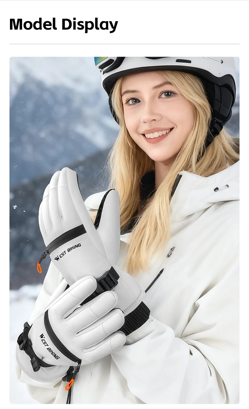 WEST BIKING Skihandschuhe Wasserdicht Dickes Fleece Thermische Winter-Fahrrad-Motorradhandschuhe Touchscreen-fähig Rutschfest Warme Handschuhe für Männer und Frauen – Detail 15