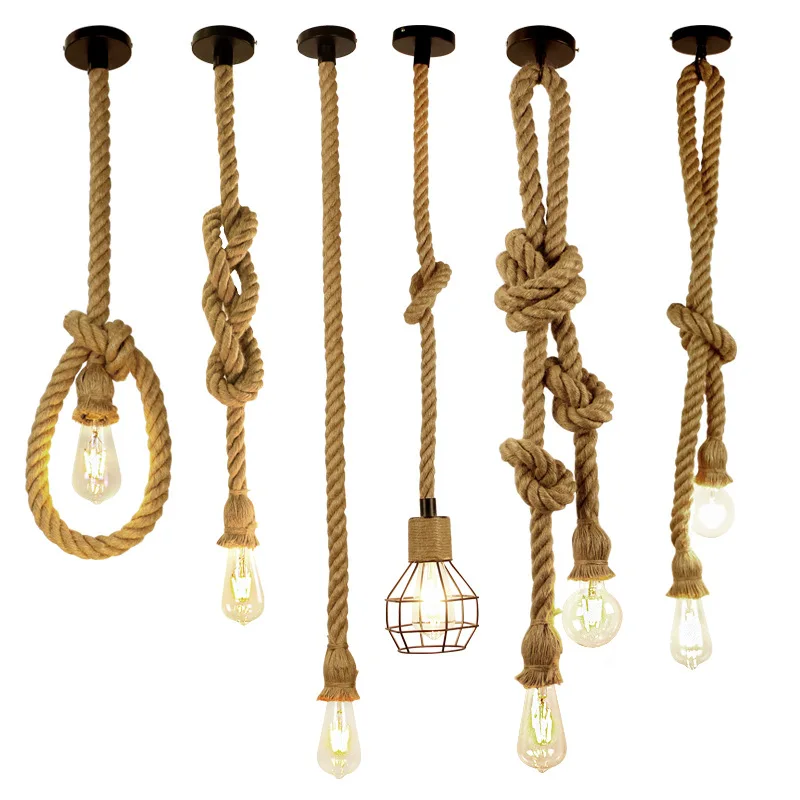 Vintage cânhamo corda pingente luz Loft retro industrial pendurado lâmpada estilo country criativo lâmpada Edison lâmpada luz para casa