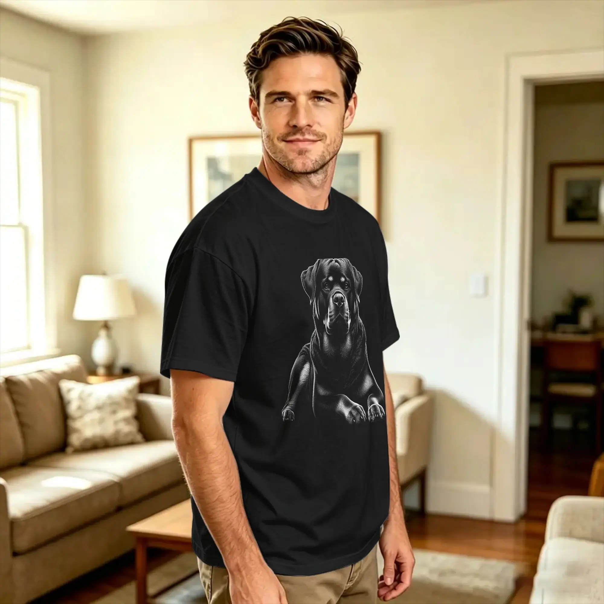 Rottweiler Dog in Lying Pose T-Shirt  Harajuku T Shirts Short Sleeve Aesthetic Tops Summer 100 Cotton Plus Size Clothes