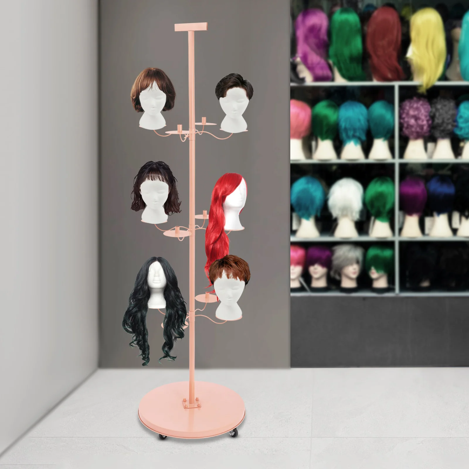 12 Arm Wig Head Display Stand with Universal Wheel Metal Wig Display Holder 360° Wig Display Tool for Hair Salon and Art Gallery