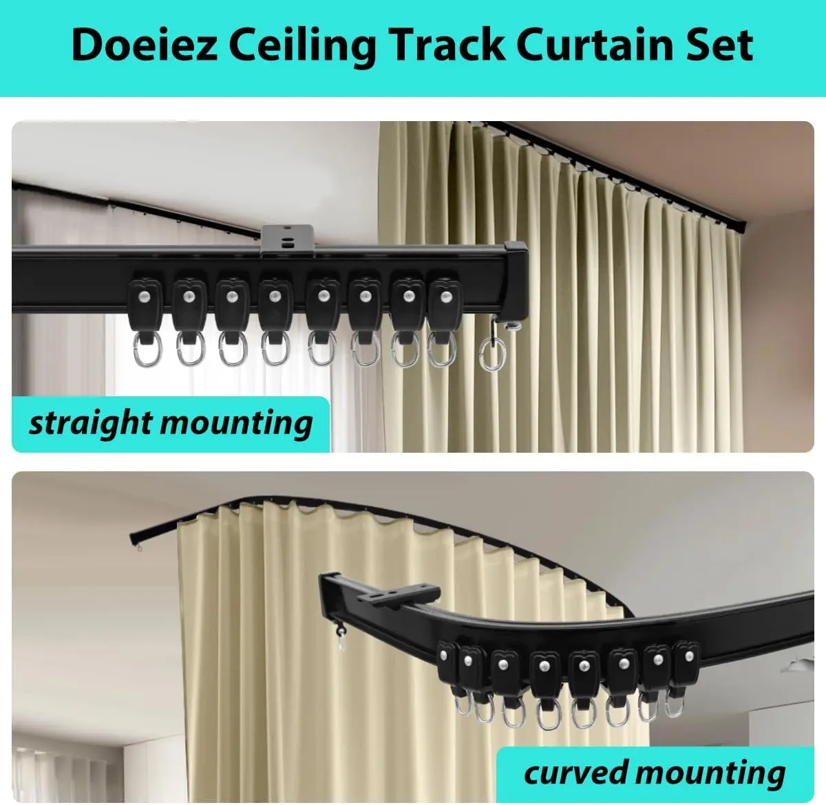 Room Divider Blackout Curtains Flexible Sliding Tracks Sets Ceiling Mounted Rod Window Curtain Privacy Separation For Bedroom