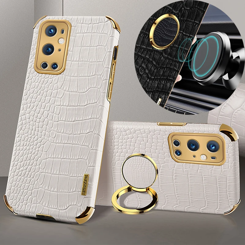 

Для OnePlus 9 Pro магнитное кольцо-подставка-держатель-подставка чехол для телефона противоударный силиконовый мягкий чехол с текстурой крокодила из искусственной кожи