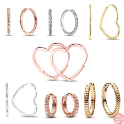 925 Silver Plating Circular Snake Pattern&Minimalist Heart-Shaped Earrings Ladies' Fashion Charm Jewelry