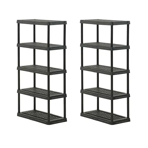 5-Tier Heavy Duty Plastic Storage Shelves for Garage, 2 Pack | Utility racks for garage, pantry, or closet