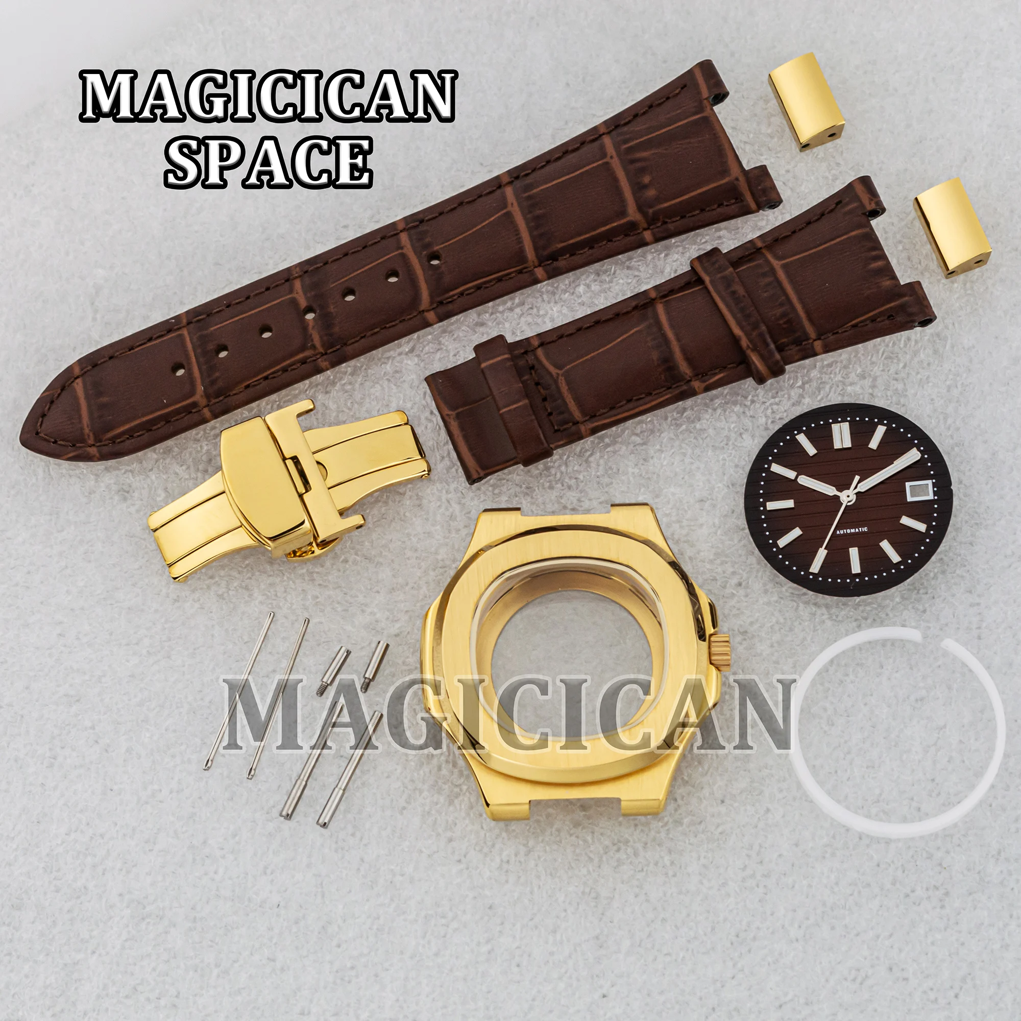 High Quality Sapphire Glass Waterproof NH35 Watch Case Leather Strap Luminous Dial Hands for Nautilus fit NH35/NH36 Movement