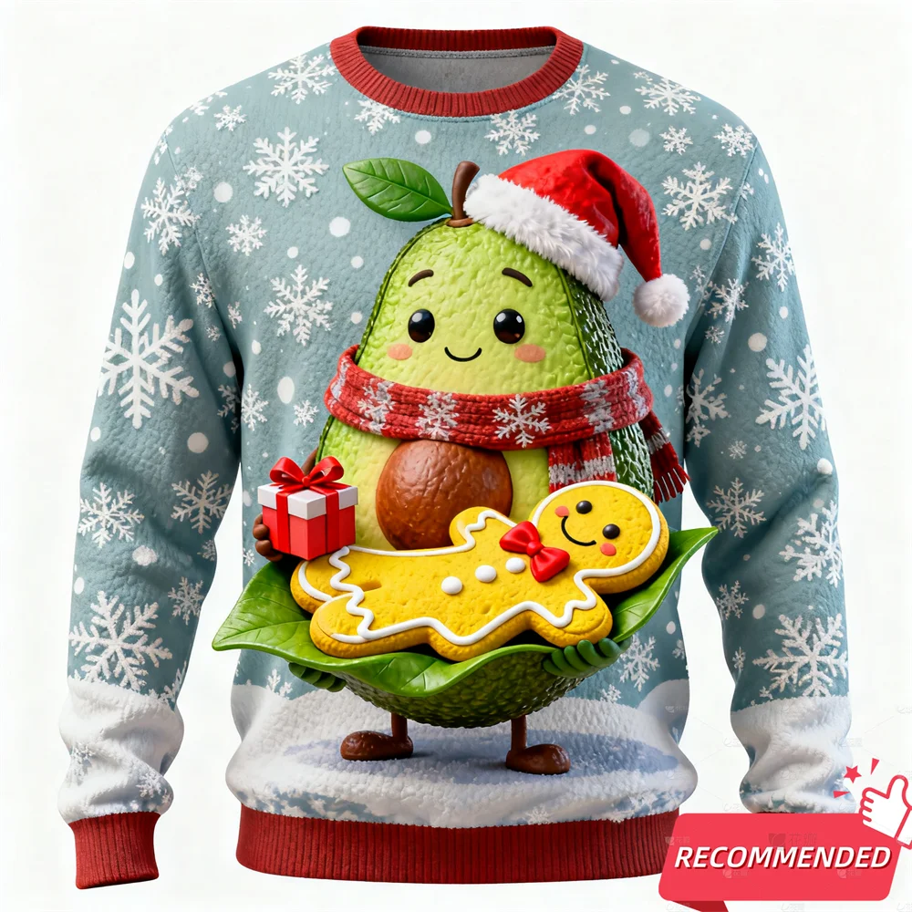 

Avocado Ugly Xmas Sweatshirt For Women Clothes Funny Gingerbread Man 3d Printed Christmas Style Sweaters Cute Kids Pullovers Top