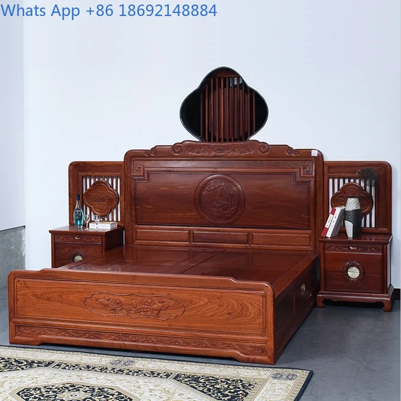Mahogany Furniture Burmese Rosewood High and Low Bed New Chinese Style Modern Wedding Room Double Bed