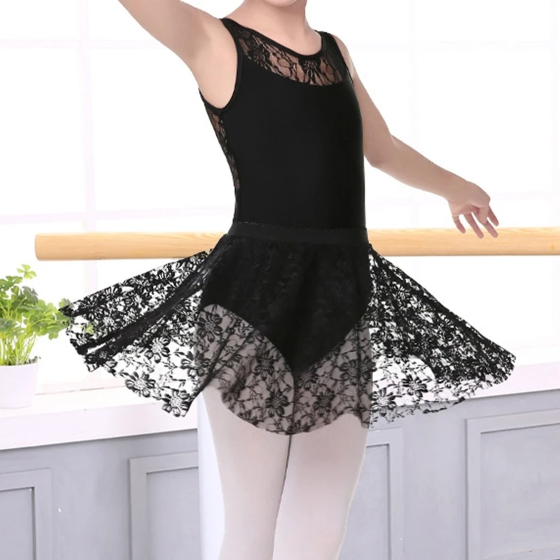 Kids Girls Ballet Dance Wrap Skirt for Teens Toddler Sheer Flower Lace Elasitc Waistband Short Tutu Skirts Ballet Dance Clothes