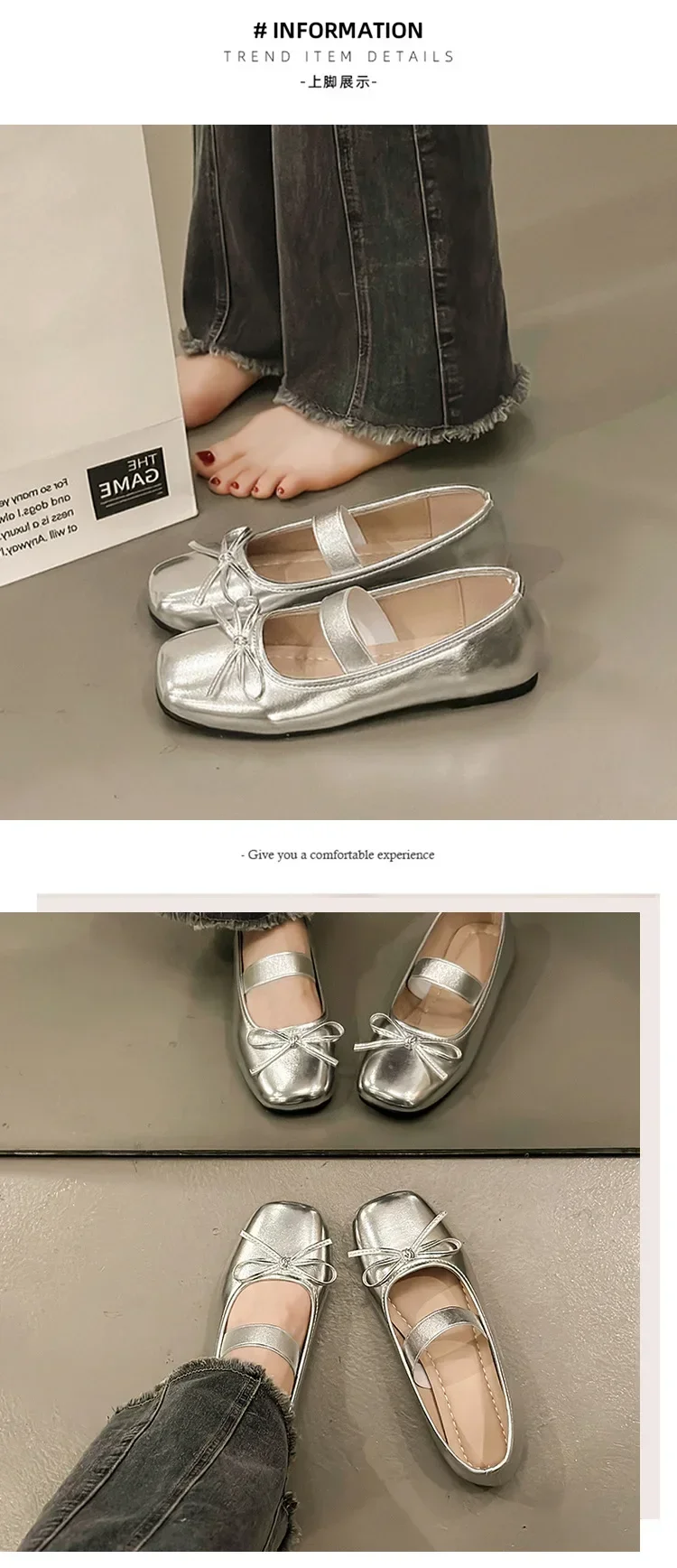 Vintage Frühlings-Slip-On Ballerinas für Damen, Komfortable Eckige Spitze, Weiche Sohle, Lederschuhe, Damen 2026 Mary Jane Schuhe – Detail 7