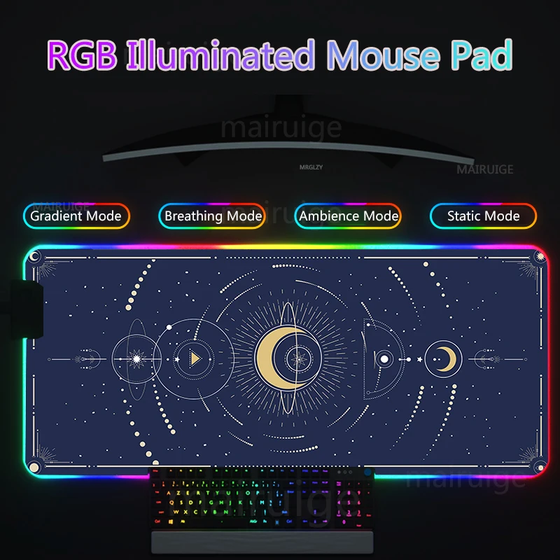 Moon Star Rgb Led Achtergrondverlichting Muismat Grote Mause Pad Gamer Leuke Bureau Mat Kawaii Xxl Gaming Accessoires Toetsenbord Roze tapijten