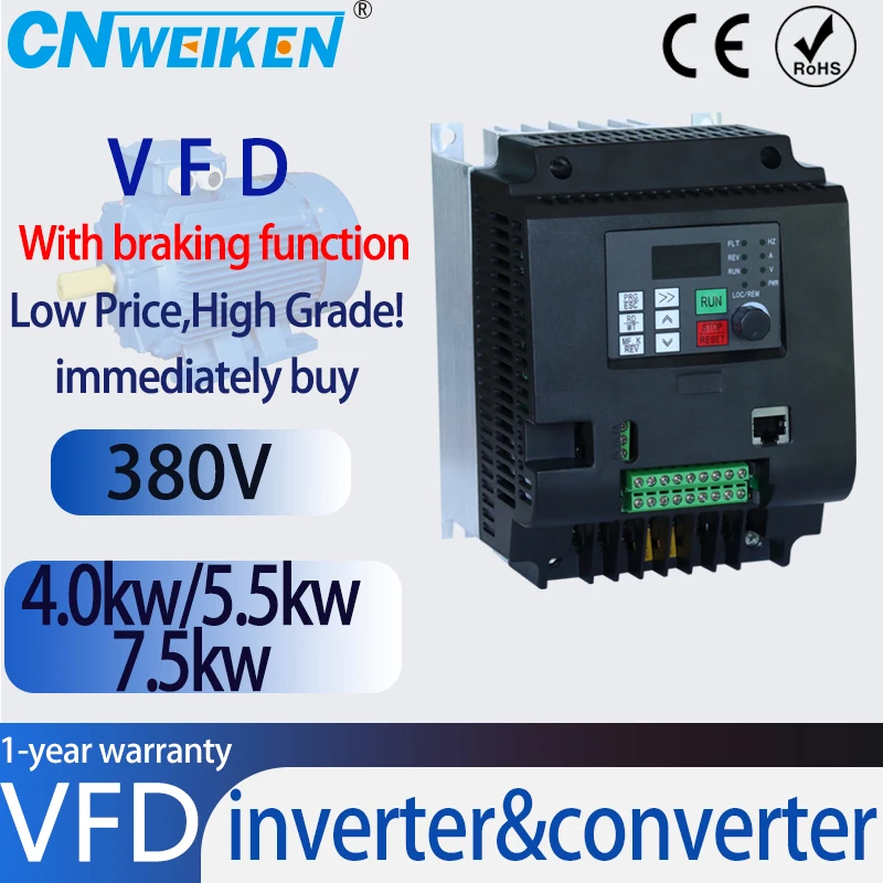 AC 380V With brake function Frequency Converter 0.75KW-11KW Variable Frequency Drive Converter VFD Speed Controller Converter