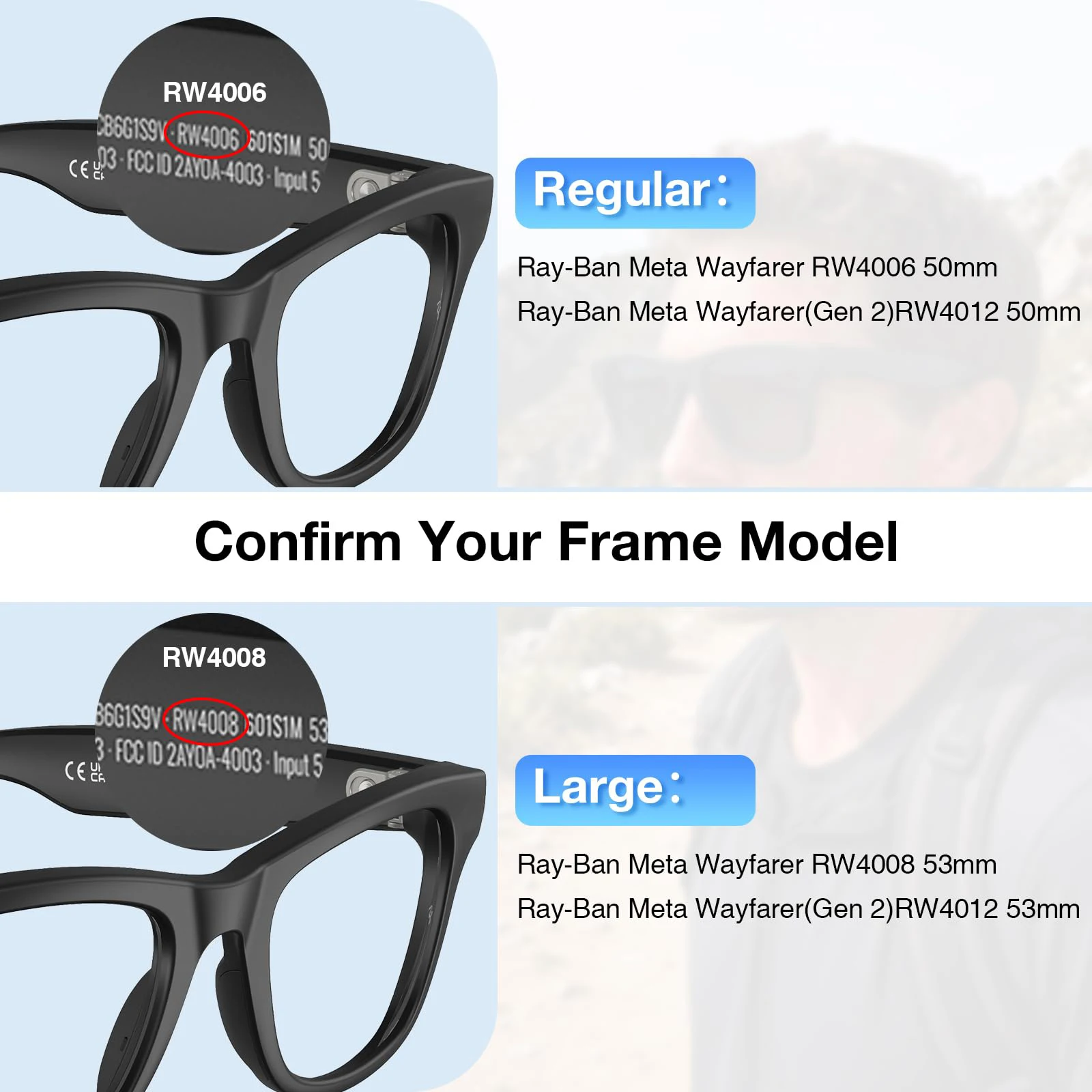 Soczewki zamienne do okularów Ray-Ban Meta Wayfarer RW4006 RW4008 RW4012 Gen1/2, antyrefleksyjne, fotochromowe, polaryzacyjne, inteligentne soczewki AI. — zdjęcie produktu 2