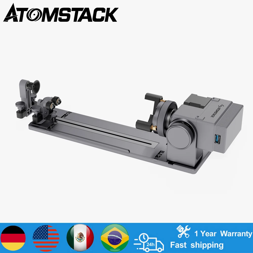 

ATOMSTACK R8 Laser Rotary Roller Jaw Chuck for Cylindrical Objects Wine Glass Baseball Bat Ring For All Atomstack Machine