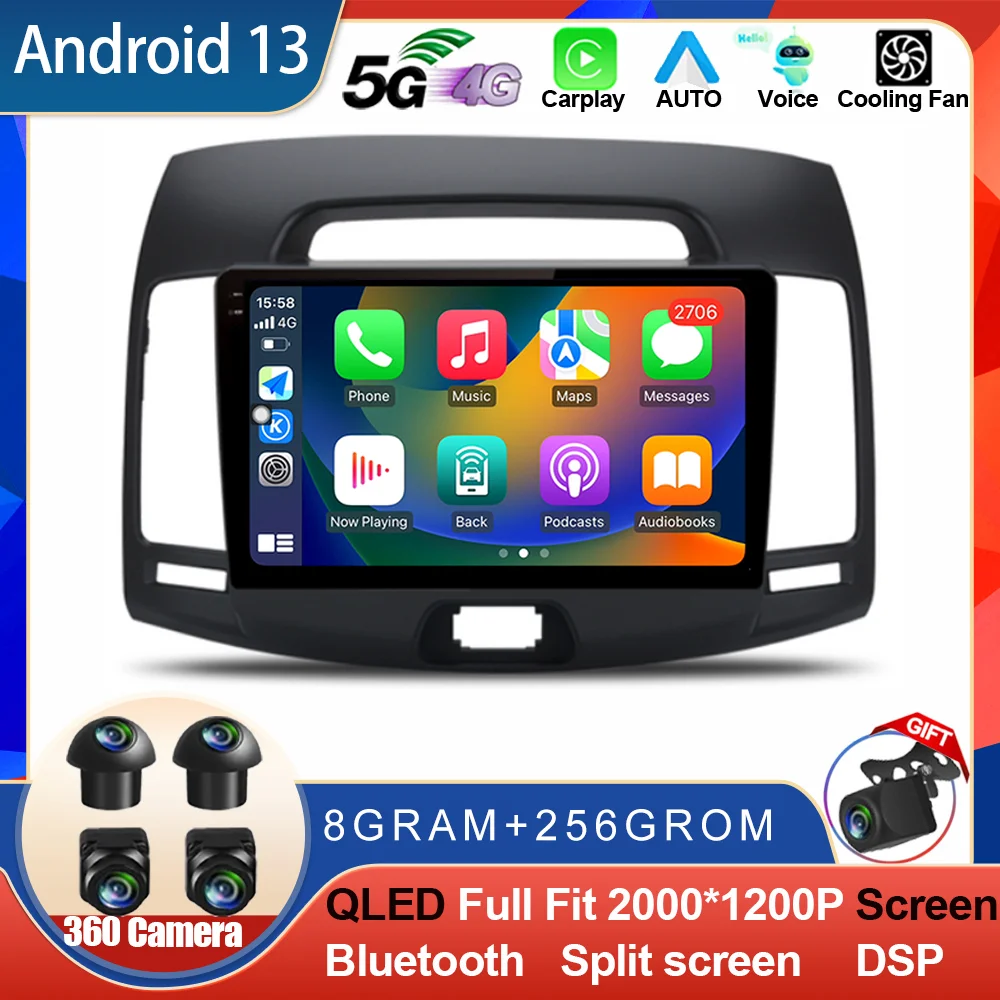 

Android 13 For Hyundai Elantra 4 HD 2006-2012 2Din 4G Car Stereo Radio Multimedia Video Player Navigation GPS Carplay 360 Camera