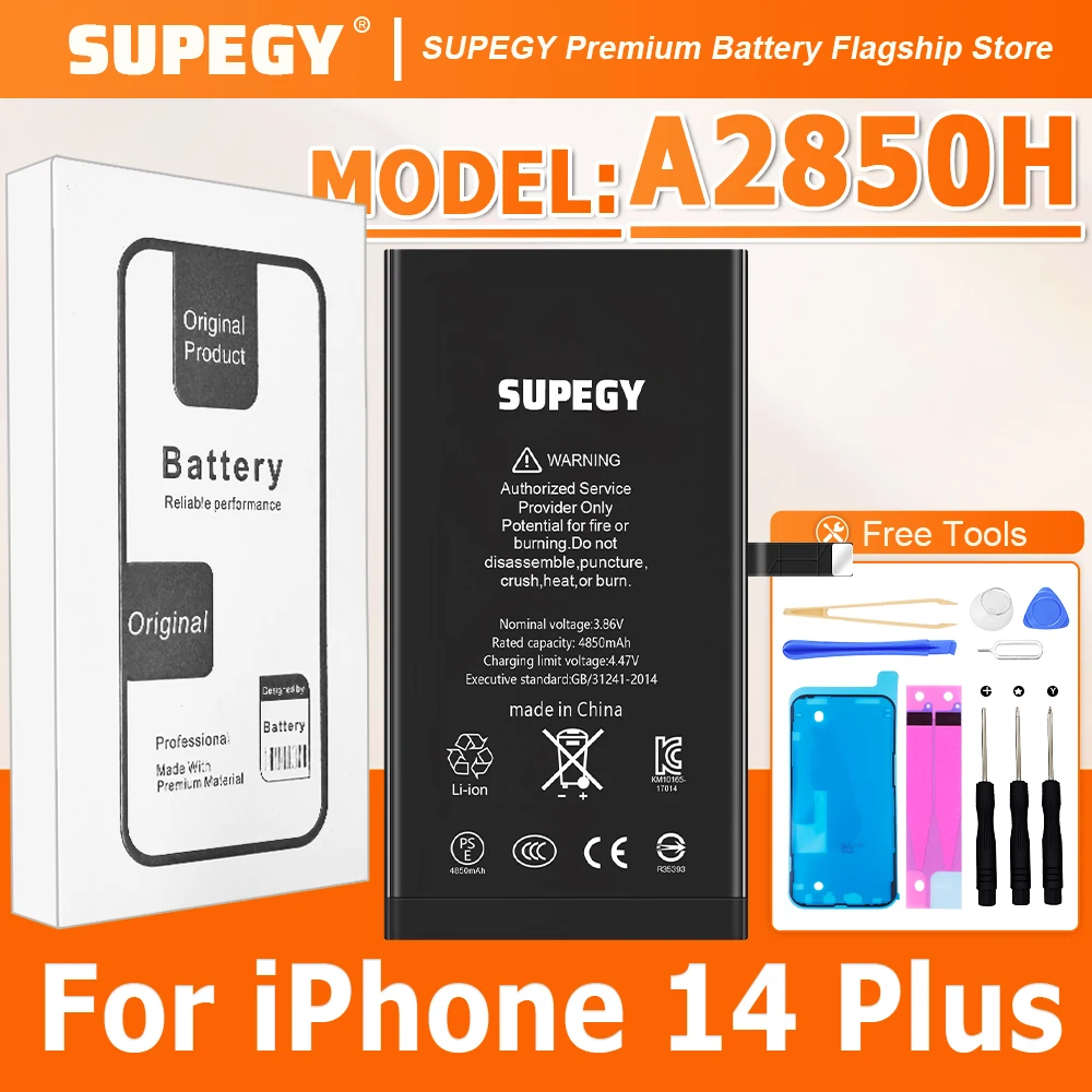 SUPEGY 100% New Battery A2850H For iPhone 14 PLUS Batteries + Tools