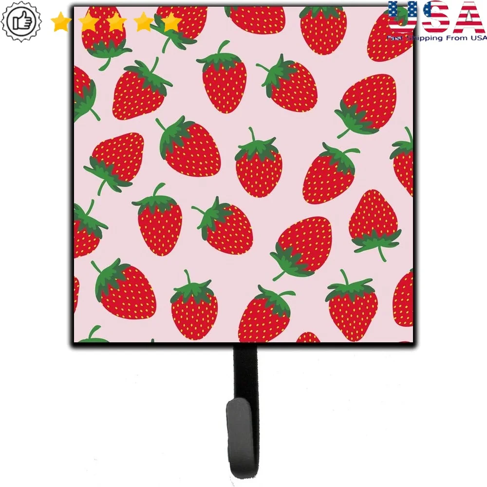 

Strawberries on Pink Wall Mounted Key Holder Leash Hooks Compact Durable Design Easy Installation Versatile Home Office Gifts