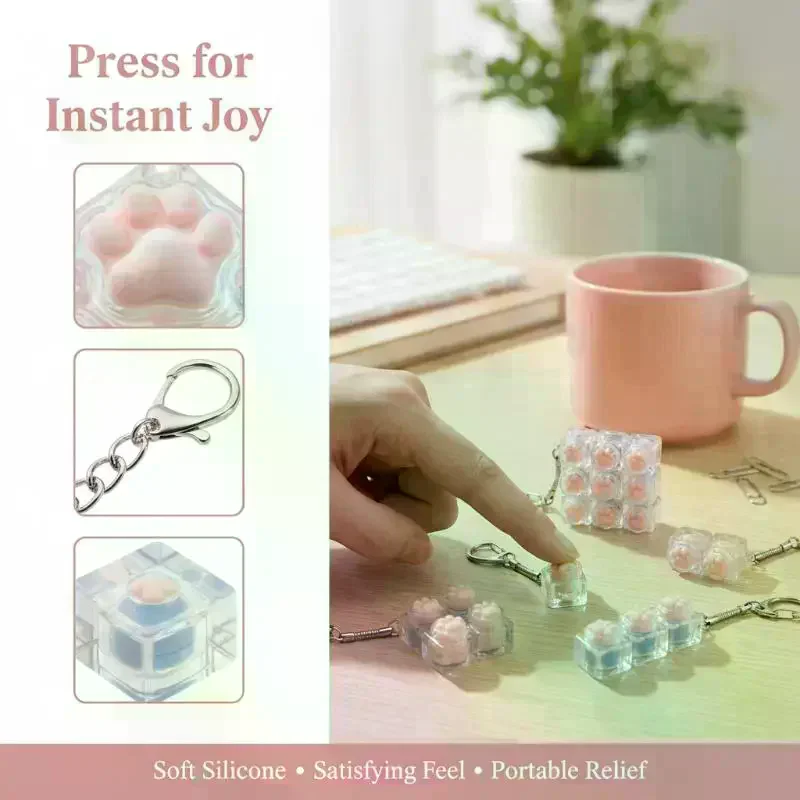 Silicone Soft Cat Claws Keyboard Fidget Toys Crystal Keycap Keychain Stress Relief Fingertip Gadget Decompression Toys