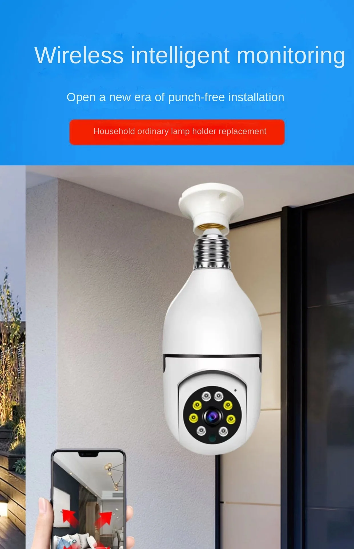 Light Bulb 1080P Security Wireless Camera Wifi Smart for home surveillance light bulb socket Spotlight Alarm Color night vision