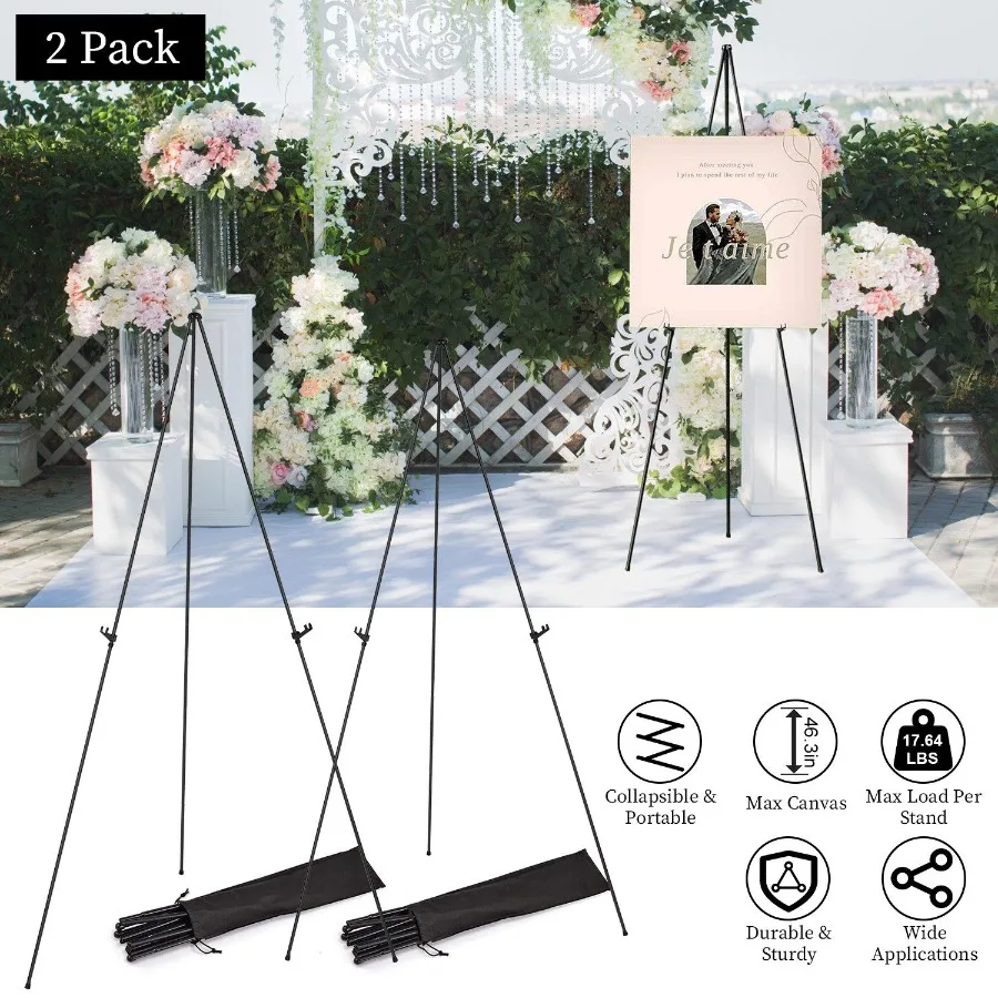 

2 Pack Easel Stand for Display 61in Collapsible A Frame Tripod Easel Iron Alloy Drawing Stand with 2 Carry Bags for Wedding Pos