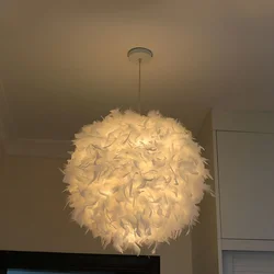 Feather LED Pendant Light E27 Lamp Holder Fairy Hanging Lamps Goose Feather Bedroom Dining Room Loft Ceiling Chandelier