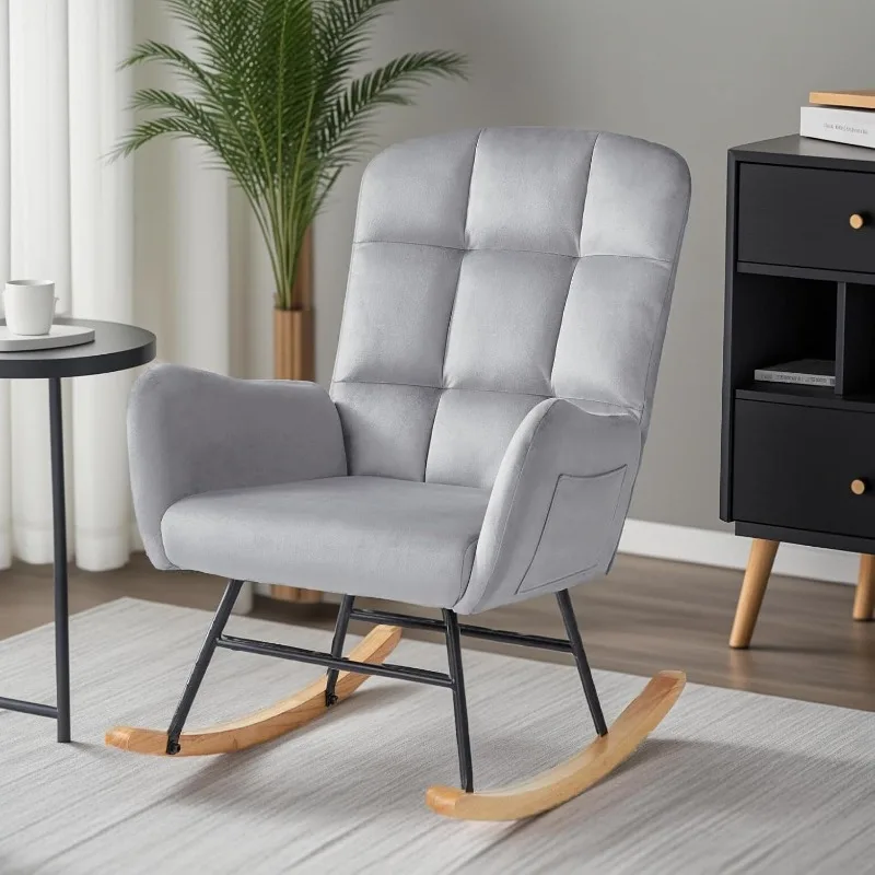 

Nursery Rocking Chair, Features a Comfortable Soft Seat and Supportive High Backrest, Upholstered Glider for Bedroom, Living Roo