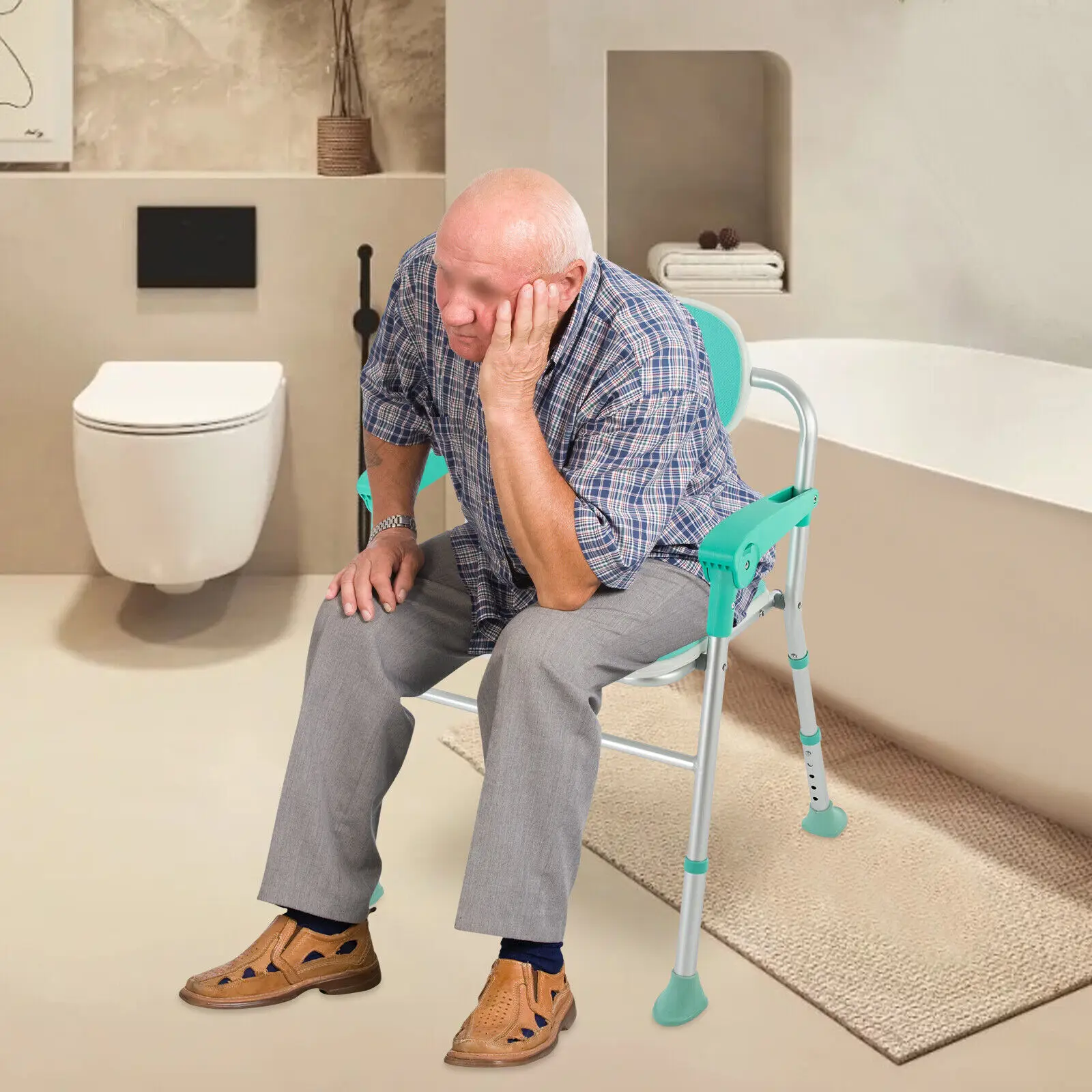 

125kg/275lbs Load Foldable Shower Seat Folding Bath Chair Shower Chair Lightweight