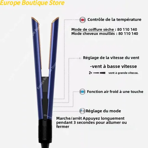 Imagen 2 del producto Combo de alisador y secador de cabello 2 en 1: plancha plana con calentamiento de iones negativos para un peinado rápido y duradero en casa y salón