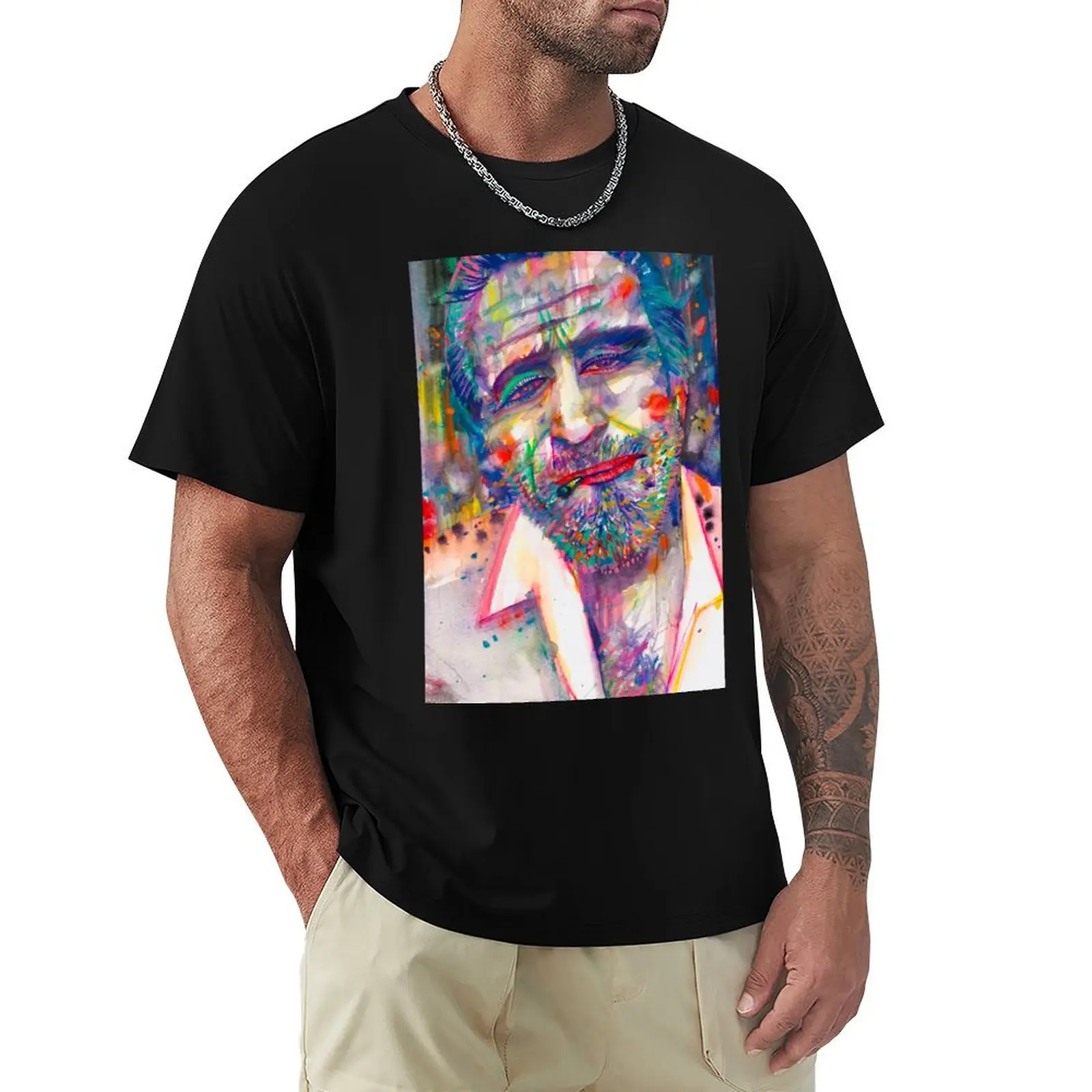 

CHARLES BUKOWSKI watercolor portrait .4 T-Shirt anime figures blanks men t shirts high quality