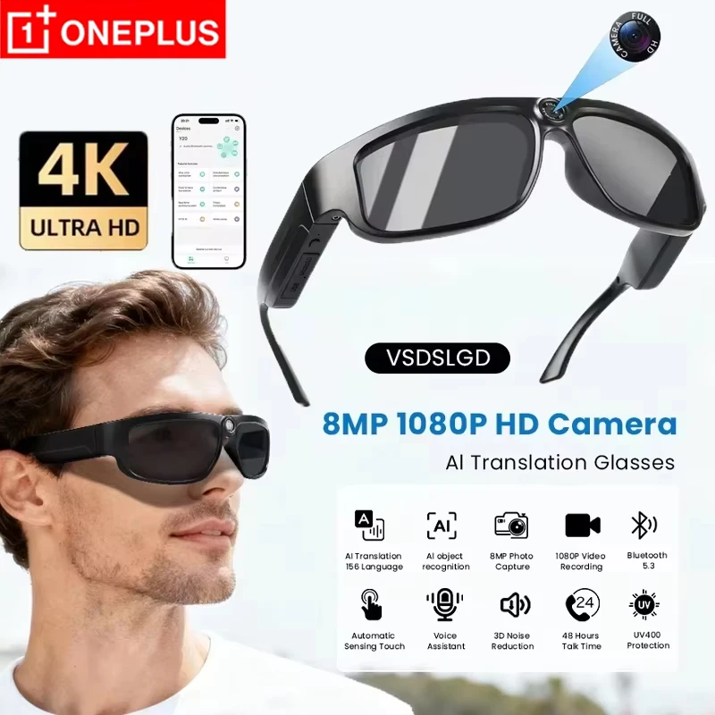 

OnePlus Smart Glasses Video Record Sports Glasses 4K Camera Music Call Translation Glasses With Eyewear Camcorder Outdoor Cam