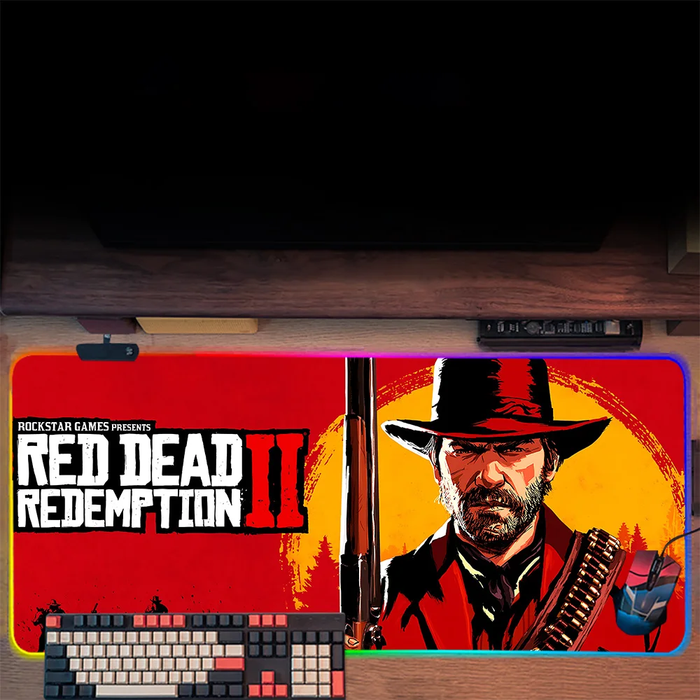 Red Dead Redemption 2 RDR2 US West cowboy RGB Pc Gamer Keyboard Mouse Pad Mousepad LED Glowing Mouse Mats