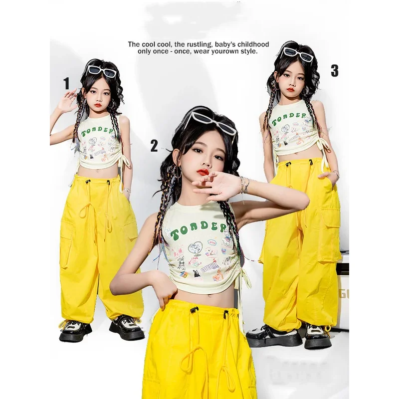 

COSda@Girls Hip Hop Clothing Sets Sleeveless Tops Rose Cargo Jogger Pants for Kids Jazz Dance Costume ClothesCOSda@