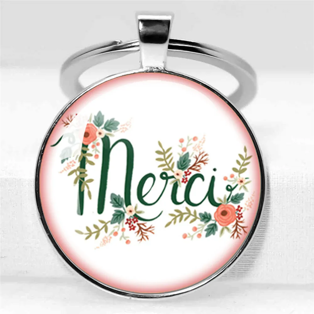 Merci Maitresse Glass Cabochon Pendant 25MM/30MM Key Chain Classic Key Ring Holder Men Women Jewelry Teachers Gift