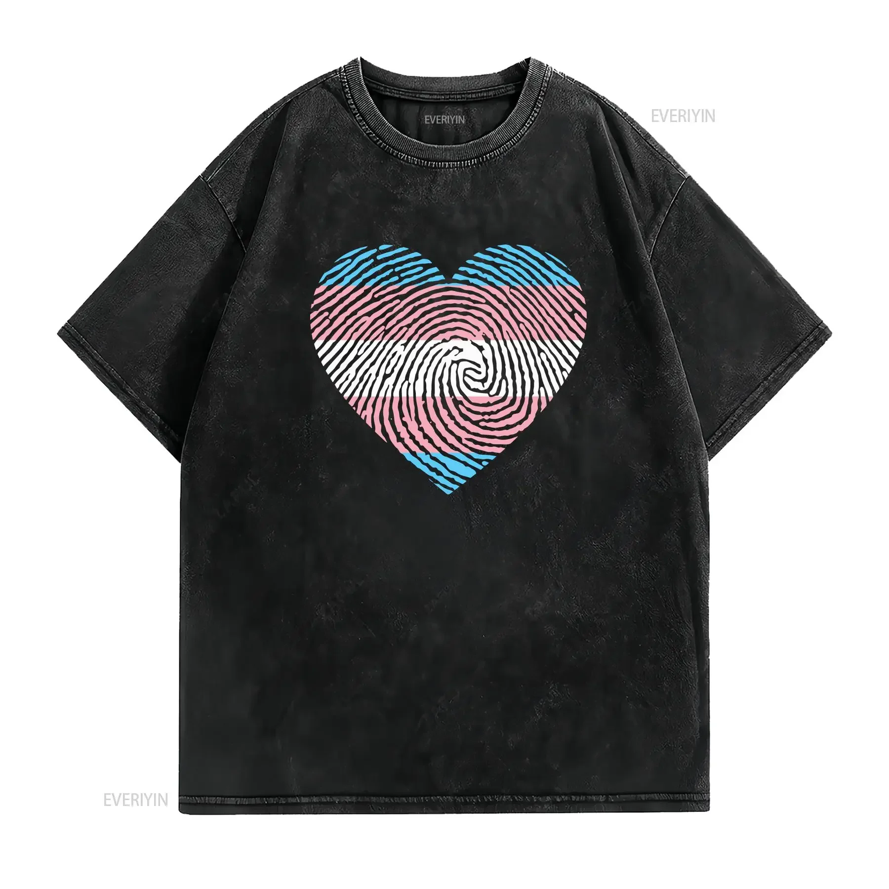 Transgender Flag HearT T Shirt Trans Pride Support Ally Plus Size vintage Washed Slightly Casual homme fashion Soft Versatile