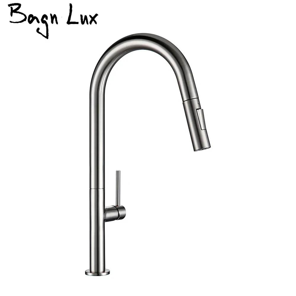 Brass Pull Out Kitchen Faucet Brushed Chrome and Black 360 degree rotation kitchen Hot and cold water Sink taps Kitchen Faucet