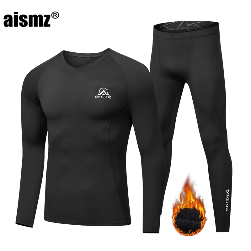 

Aismz Winter Thermal Underwear Men's Clothing Warm First Layer Suits For Men Fleece Infrared Heating Second Skin Long Johns