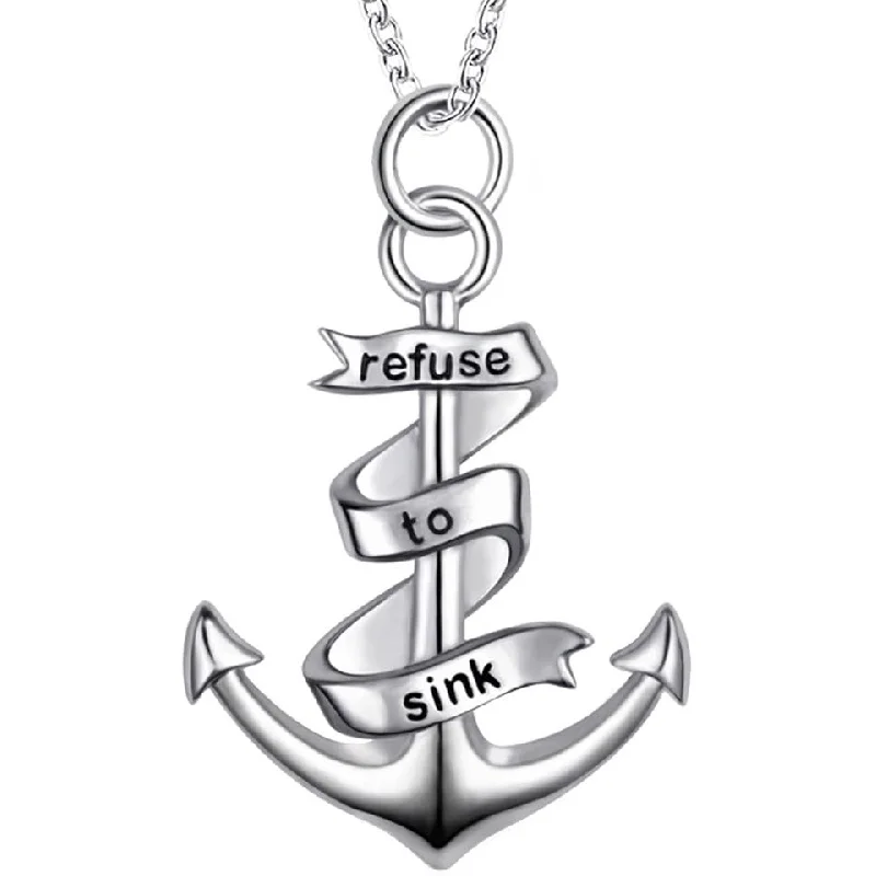 

Nautical Pirate 925 Sterling Silver Engraved Anchor Pendant Necklace - CZ Accent Sailor Jewelry Gift for Women