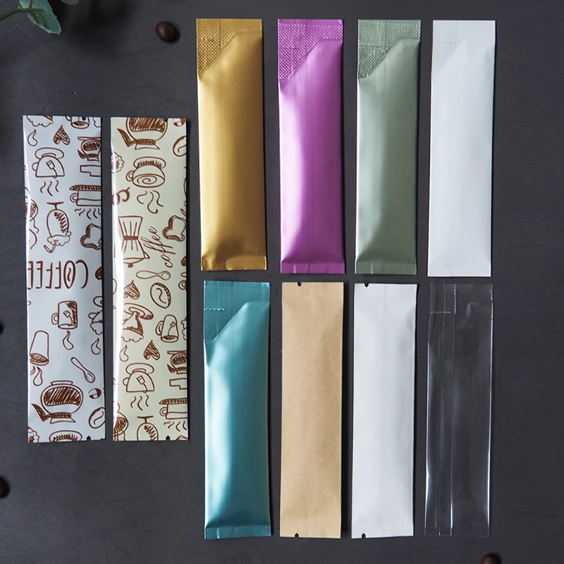 50 sztuk otwarta górna czysta folia aluminiowa torba papierowa Kraft kawa mleko kakao płynny proszek jednorazowe zgrzewanie termiczne woreczki do pakowania