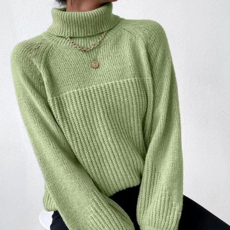 2023 Autumn and Winter New Simple Polo Collar Raglan Sleeve Sleeves Office Lady Comfortable Basic Casual Female Knitted Sweater