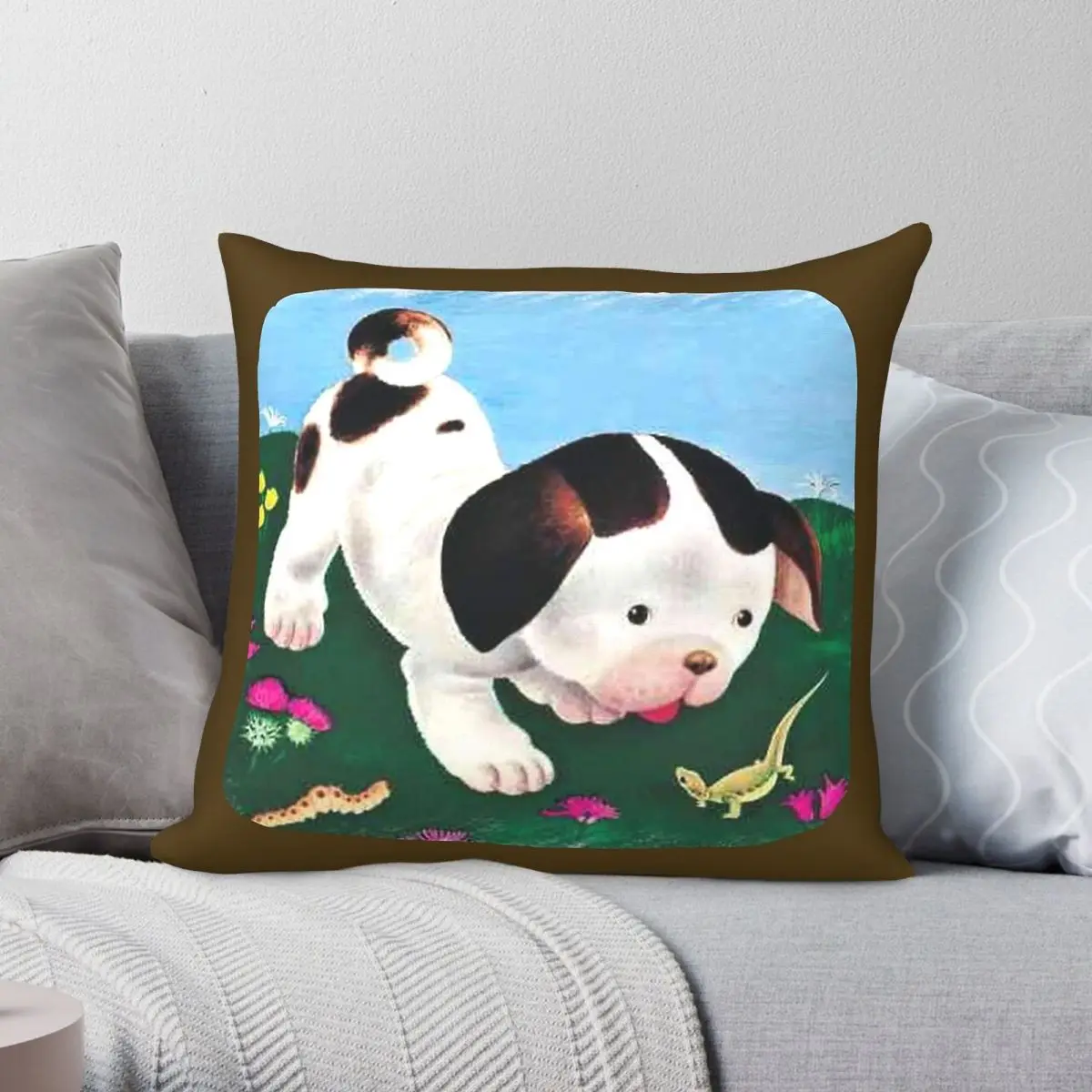 Little Golden Books Poky Little Puppy - Funda de almohada cuadrada de poliéster, lino, terciopelo, estampada, decorativa, funda de almohada, funda de cama