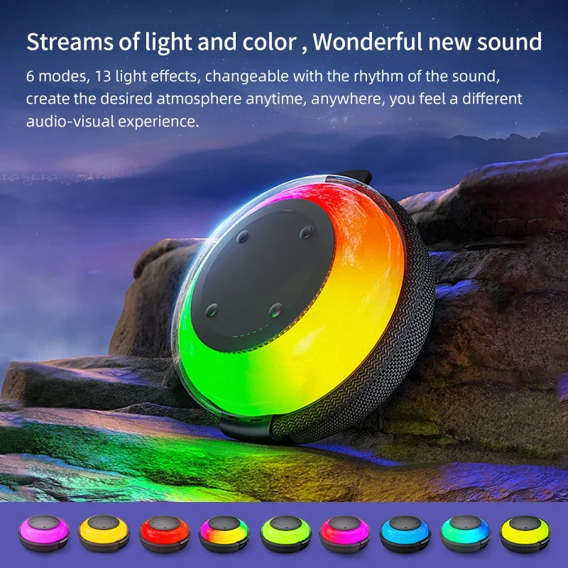 EBS-310 RGB Mini Subwoofer Super Bass Music Sound Outdoor Waterproof with LED Light TWS Stereo Bluetooth Speakers