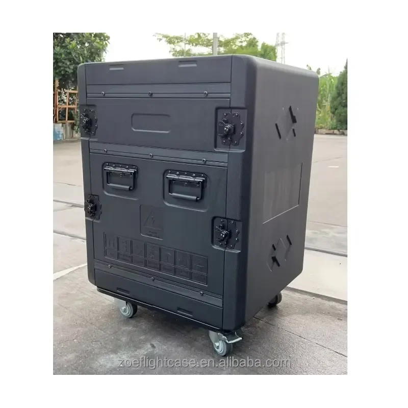 Heavy Duty Rolling Flight Case for Sound Equipment with Amplifier Rack Mount Professional Audio Gear Transport Box with