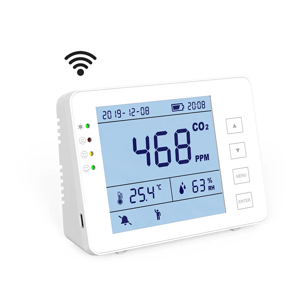 Mini CO2 Detector, WiFi Smart 3-in-1 Lightweight Portable Carbon Dioxide Detector Air Quality  Digital CO2 Temp RH