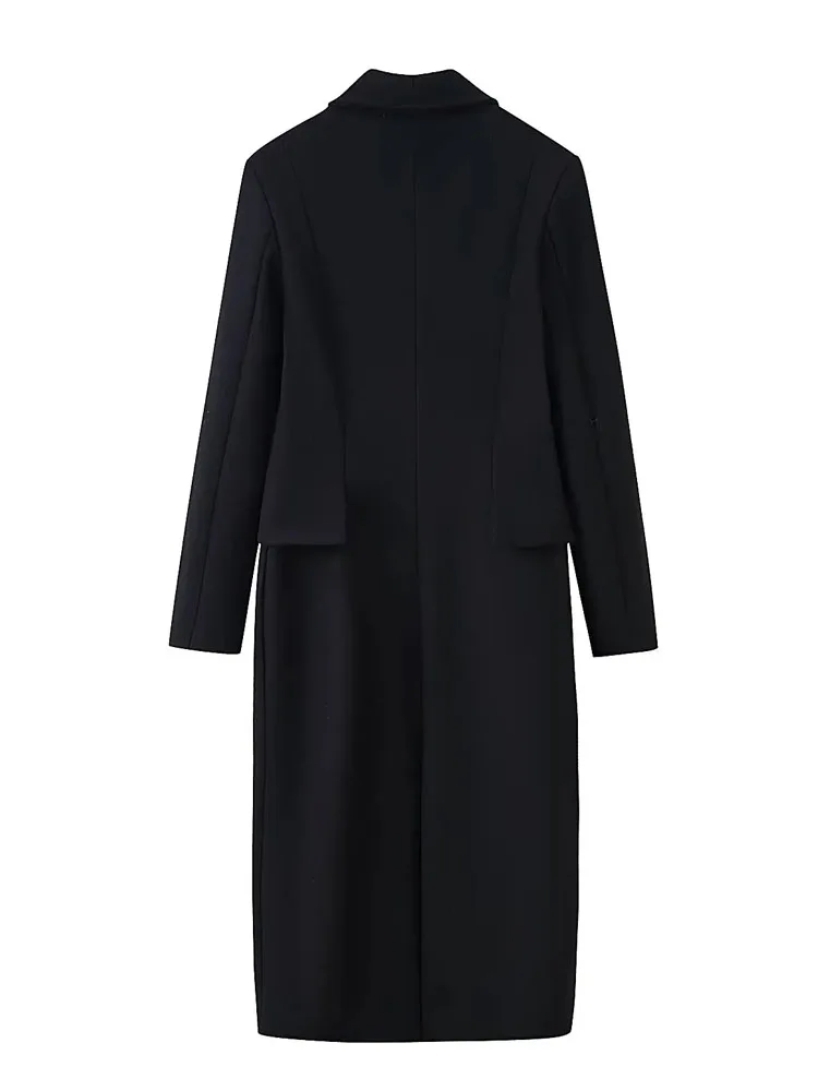 

HH Women Long Sleeves Lapel Single Breasted Pleated Decoration Chic Street Overcoat Female Fashion Casual Slim Mid Length Coat