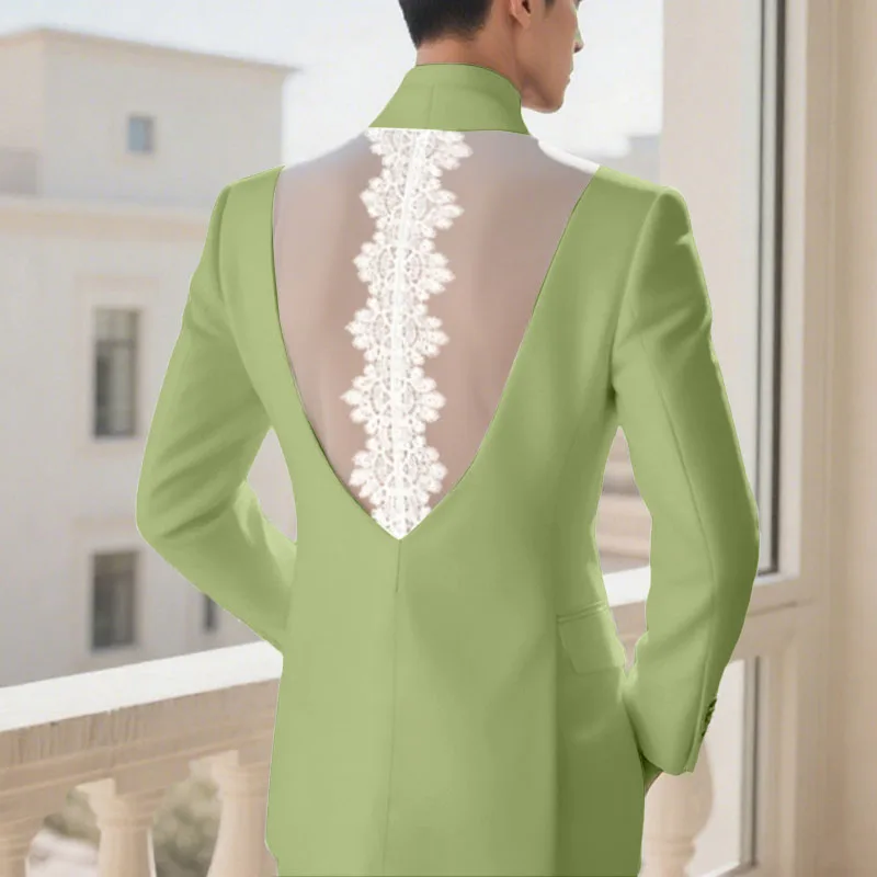 INCERUN Blazer Pria Kerah Tambal Sulam Renda Jaring Lengan Panjang Punggung Tembus Pandang Setelan Pria Pakaian Jalanan Mantel Tipis Mode Musim Gugur 2025