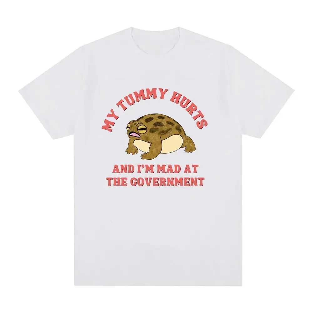 Casual T Shirt My Tummy Hurts and I'm Mad At The Government Frog Meme T-shirt Women's Fashion Retro Short Sleeve T-shirt